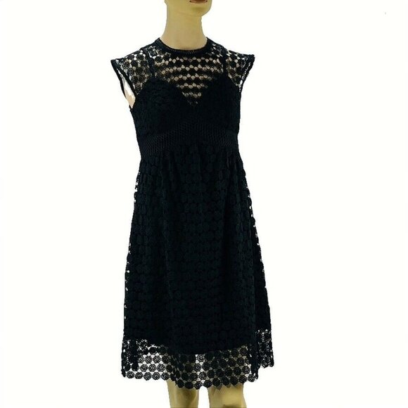 Anthropologie ERI + ALI Morea Black Crocheted Fit and Flare Dress Size 2P - Picture 11 of 11